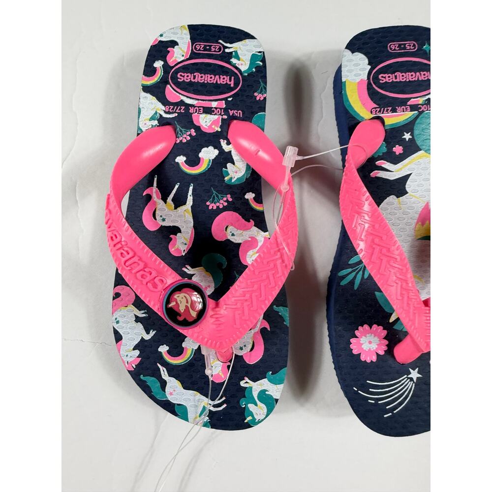 NEW Havaianas Kids Unicorn Rainbow Navy Blue Pink Flip Flops Size 10 toddler - Picture 3 of 8